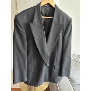 Pierre Balmain Blazer Mens 44R Gray Wool Double Breasted Suit Jacket Classic